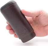 Grooved Robusto Leather Cigar Cases - Inside Cedar Wood Compartments - Authentic Full Grade Buffalo Hide Leather