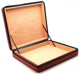 Travel Cigar Humidor Box Great Carry Along - Authentic Soft Cow Leather - Black+Tan