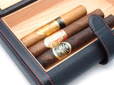 Travel Cigar Humidor Box Great Carry Along - Authentic Full Grade Cow Leather - Black & Red Stitch