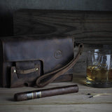 Handmade Authentic Hunter Oil Pull Up Leather Cigar Humidor Travel Case - with Special Cigar Push Up Feature