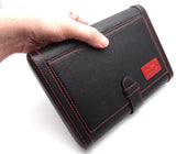 Travel Cigar Humidor Box Great Carry Along - Authentic Full Grade Cow Leather - Black & Red Stitch