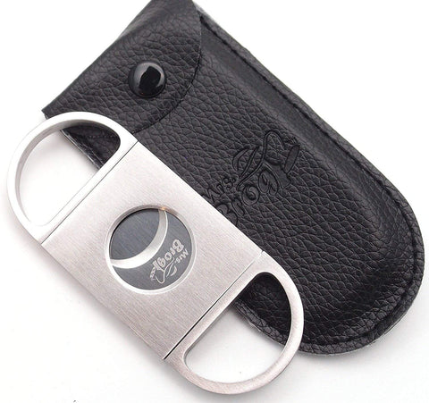 Mrs. Brog Stainless Steel Cigar Cutter With Back Protector - Round Ends - Leather Pouch - Guillotine Double Blade for a Precise Perfect Cut Mrs. Brog Stainless Steel Cigar Cutter With Back Protector - Round Ends - Leather Pouch - Guillotine Double Blade for a Precise Perfect Cut