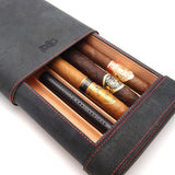 Travel Cigar Humidor Box Great Carry Along - Authentic Soft Cow Leather - Black