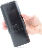 Cigar Carrying Cases - (Robusto) - Authentic Full Grade Buffalo Hide Leather - Black