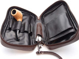 Tobacco Pipe Leather Case - 4 Pipes - Authentic Full Grade Leather - Black