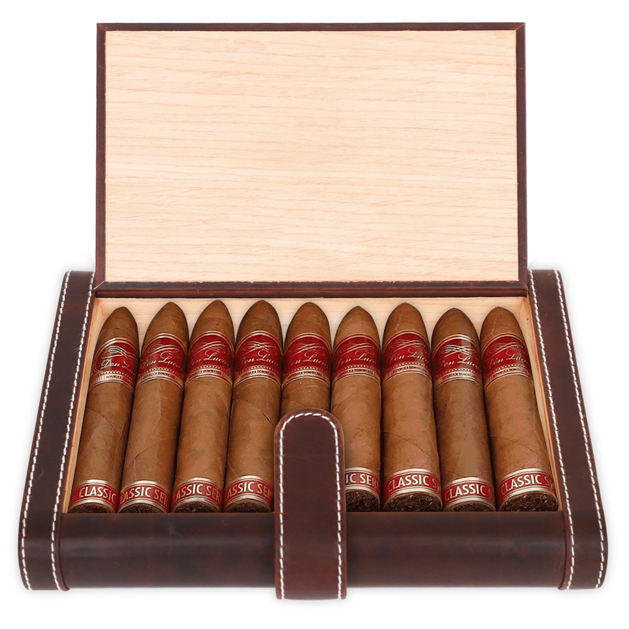 Leather Cigar Humidor Slim Box Cedar Wood for Travel or Desktop - Diesel Leather - [Brown Leather]