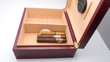 Desktop Leather Cigar Humidor Handcrafted - Authentic Full Grade Buffalo Hide Leather - Burgundy