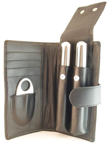 Leather Cigar Gift Set, 2 Humidor Tubes, Stainless Steel Cigar Cutter