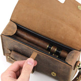 Handmade Authentic Hunter Oil Pull Up Leather Cigar Humidor Travel Case - with Special Cigar Push Up Feature